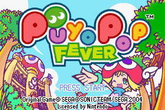 Puyo Pop Fever title screen for GameBoy Advance